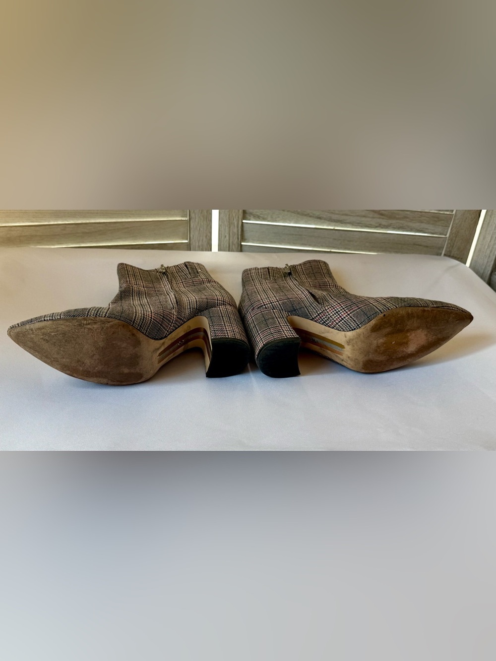 Sam Edelman Hilty Plaid Booties Pointed Toe Block Heel Ankle Boots Size 8/38 - Picture 3 of 5